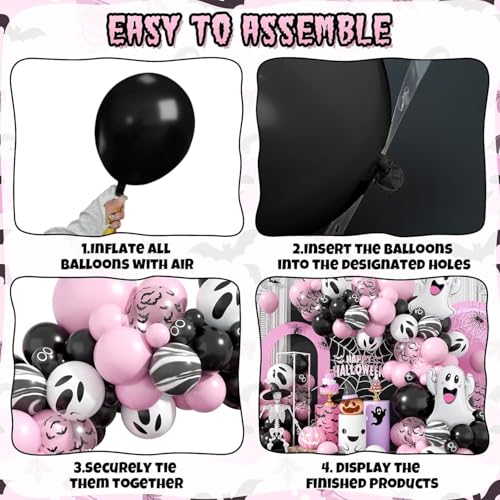 Halloween Balloon Arch Kit Black Pink Ghost Bat Decorations Party Supplies