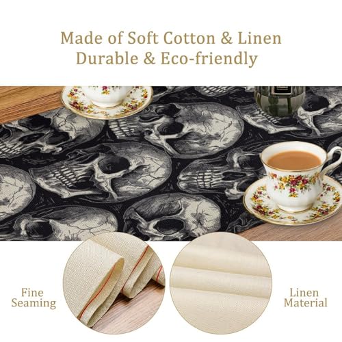 Gothic Table Runner Dark Skull Pattern 13x36 Inches - Farmhouse Wedding Decor - Variation of Gothic-3