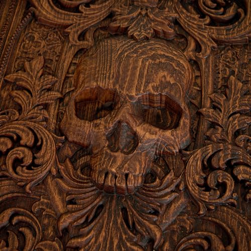 Handmade Wooden Skull Wall Decor for Halloween Christmas 11.8"L x 9.4"W - Gothic Home Accent