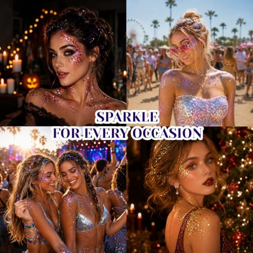 Black Body Glitter Gel for Face & Hair - Chunky Sparkly Makeup, Multi-Use
