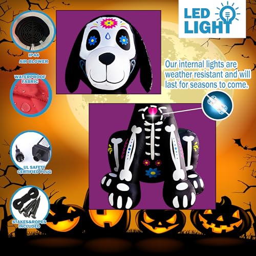 5FT Halloween Skeleton Dog Inflatable Yard Decor with LED Lights