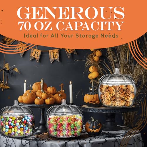 Large Glass Pumpkin Candy Jar with Lid – Fall Decor & Treat Storage