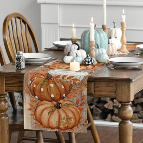 13x72 Inch Fall Table Runner - Orange Polyester Home Decor