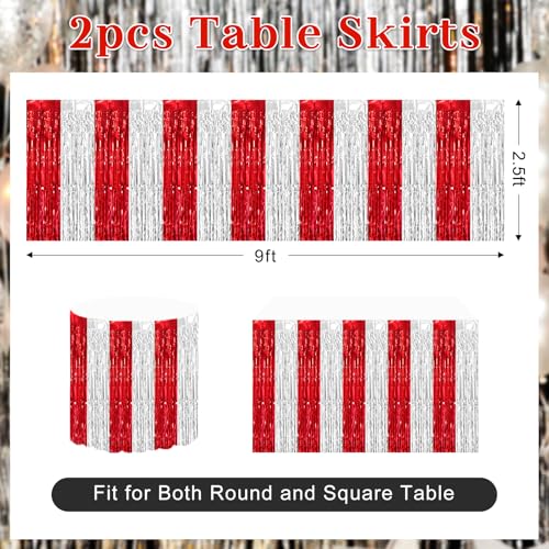 Red Silver Foil Fringe Table Skirt Set - 2 Pack, 29.5x108 Inches, Party Decorations