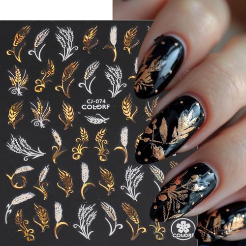 Fall Nail Stickers Set - Glitter Maple Leaf Butterfly Squirrel 3D Decals, Style 8