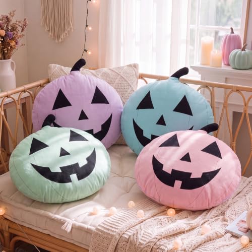Pastel Halloween Pumpkin Pillow Set of 4 - Soft Velvet Fall Decor