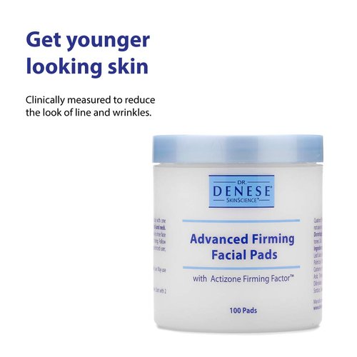 Dr. Denese SkinScience Advanced Firming Facial Pads - 100 Count Exfoliator with Glycolic Acid & Peptides for Radiant Skin