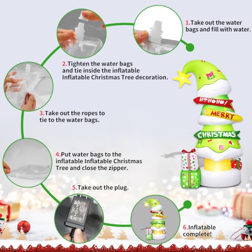 6 Ft Outdoor Inflatable Christmas Tree with LED Lights - Merry Christmas Tree Variation