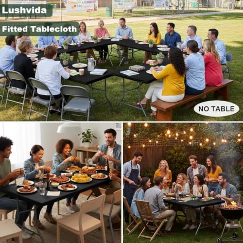 Rectangle Tablecloth for 4ft Folding Tables - Black 30x48 Inches, Pack of 6