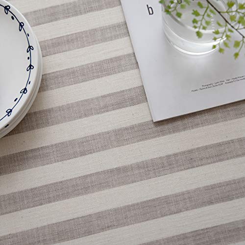 Fall Farmhouse Tablecloth 6ft Rectangular Taupe Striped Linen Blend Indoor Outdoor