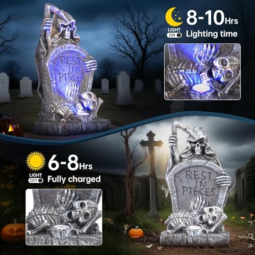 Solar Graveyard Grim Reaper LED Spot Light with Blue Glow - Halloween Outdoor Garden Decor