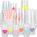 Conversation Heart Valentine's Day Disposable Plastic Cups with Lids & Straws - 12oz, 60 Pack