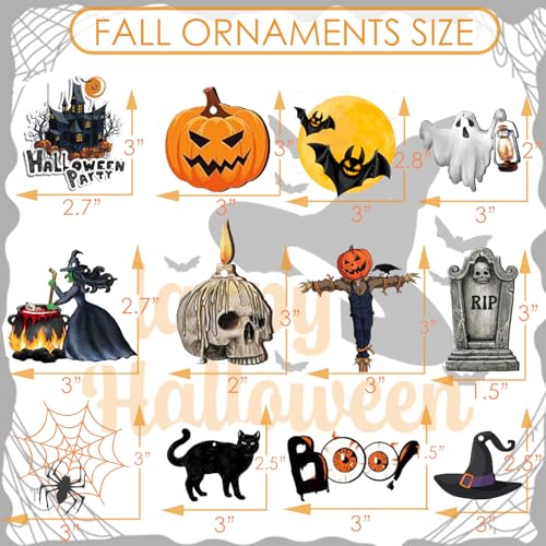 24 Pcs Halloween Tree Ornaments Double-Sided Wooden Decorations with Rope for Indoor Party and Holiday Decor