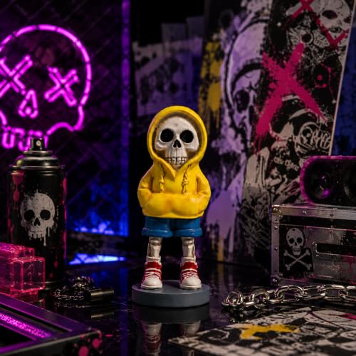 Yellow Hoodie Skeleton Figurine Decor - 5.1 Inch Gothic Halloween Shelf Statue