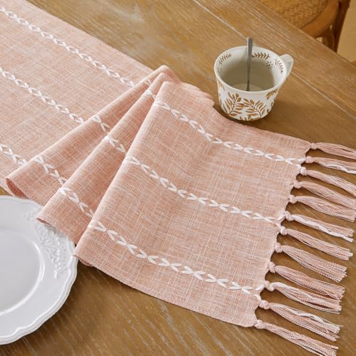 Wracra Rustic Linen Table Runner 13x60 Inches - Orange Boho Decor