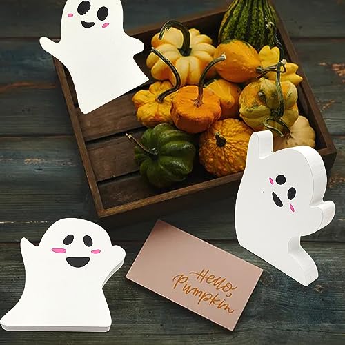 Halloween Wooden Ghost Signs Set - Cute Tiered Tray Decor for Party & Home