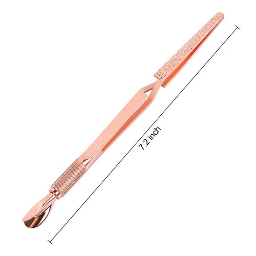2PCS Rose Gold Stainless Steel Nail Art Tools Pinching Cuticle Pusher - Multifunction False Nail Shaping Tweezers Manicure Tool