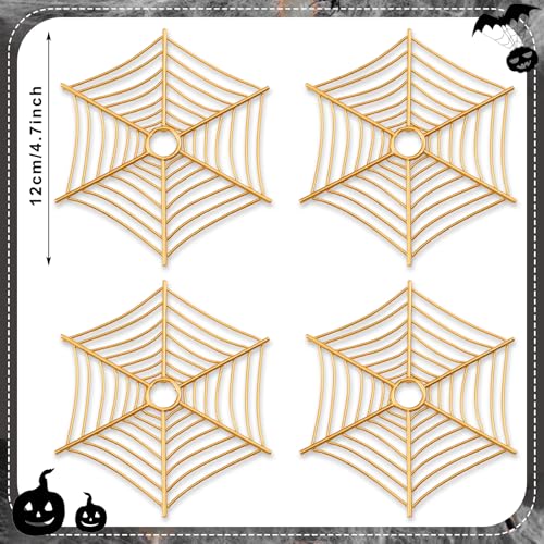 Halloween Coasters Set - Metal Spider Web Brass Drink Mats, 4 Pack
