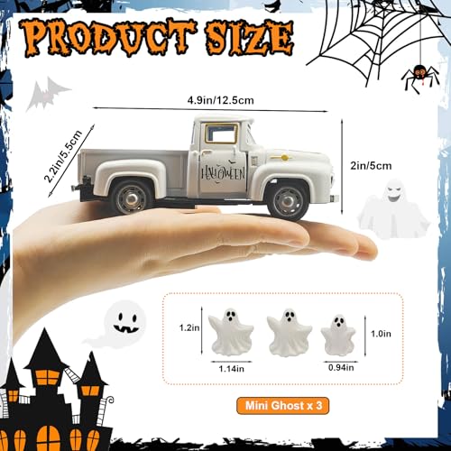 Farmhouse Halloween Truck Decor with Ghost Figurines - White, Indoor Use