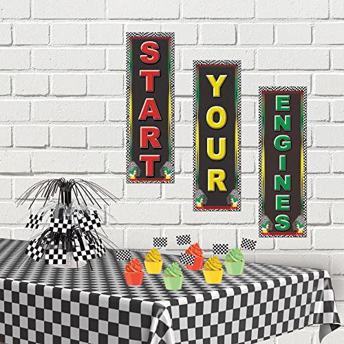 Disposable Plastic Checkered Tablecloth - Racing & 50s Party Decor - Black and White