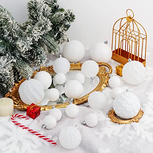Christmas Ball Ornaments 16 Pack - Shatterproof Large Hanging Xmas Decorations, White, 3.15"