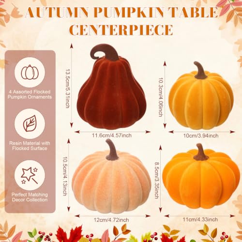 Fall Pumpkin Decor Set - Velvet Resin 3D Pumpkins for Indoor Autumn & Thanksgiving