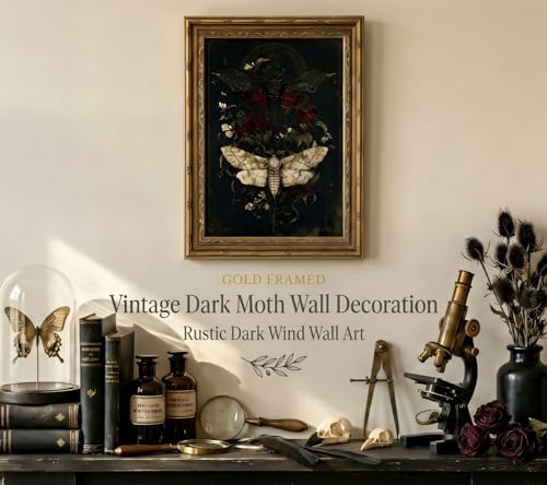 Black White Butterfly Framed Wall Art - Dark Academia Moth Canvas Poster, 11x9 in