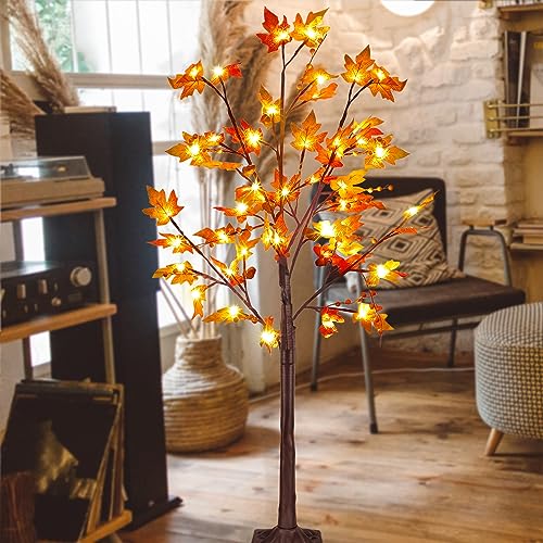 Lighted Maple Tree Decor - 4ft 11in Fall Autumn Thanksgiving Halloween Tree