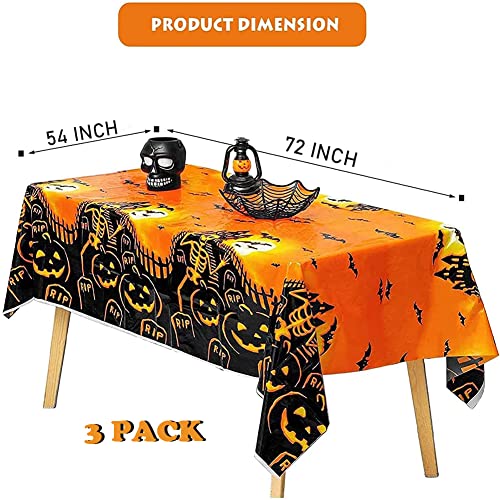 Halloween Waterproof Plastic Tablecloth 54x72 Inches - 3 Pack Party Cover