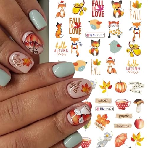 Fall Nail Stickers Set with Maple Leaf Pumpkin Turkey & More - 12 Sheets for DIY Nail Art