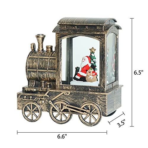 Christmas Snow Globe Lantern Train Water Swirling Glitter with Timer & Music - Santa Scene - Copper - Variation LR