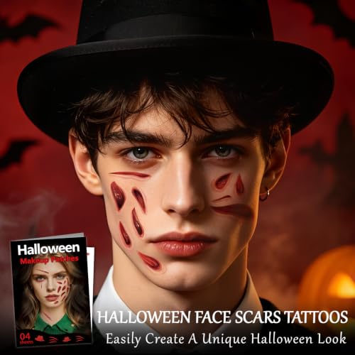 Halloween Fake Blood & Face Scars Makeup Kit with Temporary Tattoos for Adults