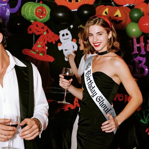 Gothic Birthday Sash with Glitter Black Letters - Halloween & Emo Party Accessory