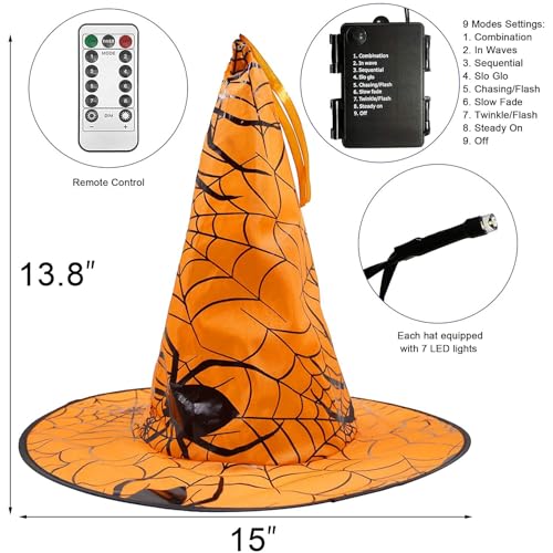 FUNPENY Halloween Hanging Witch Hat String Lights - Purple & Orange 2 Pack Waterproof Indoor Outdoor Decorations