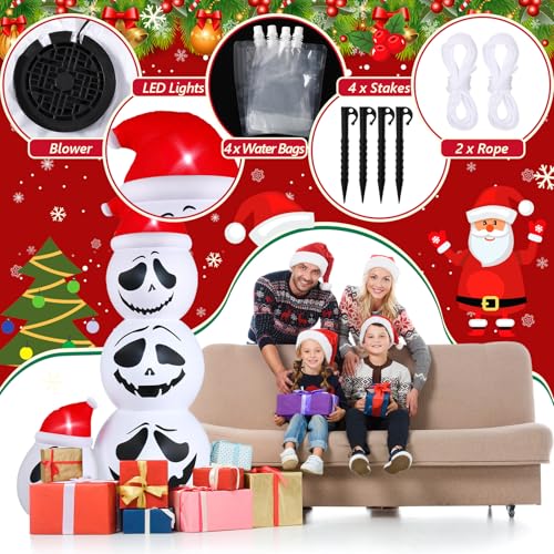 6ft Christmas Inflatable Skeleton with Santa Hat & LED Lights for Holiday Yard Decorations