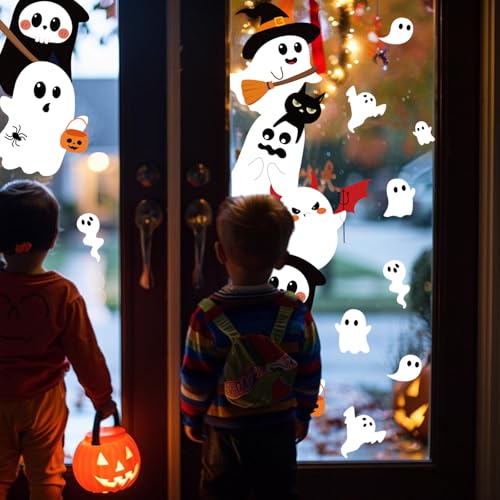 Ghost Halloween Door Stickers - Cute Ghost Wall Decals for Indoor Outdoor Decoration, 35.4 x 11.8 Inches, 2 Sheets