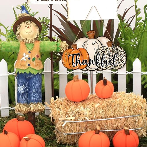 Leopard Pumpkin Thanksgiving Door Wreath Wooden Fall Wall Decor - Large