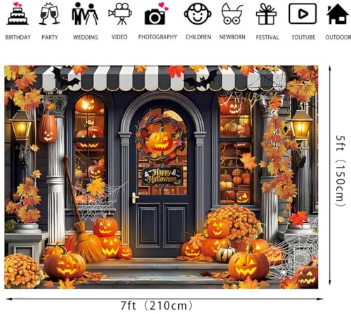 Halloween Backdrop for Photography 7x5FT - Maple Leaves Witch Pumpkin Banner