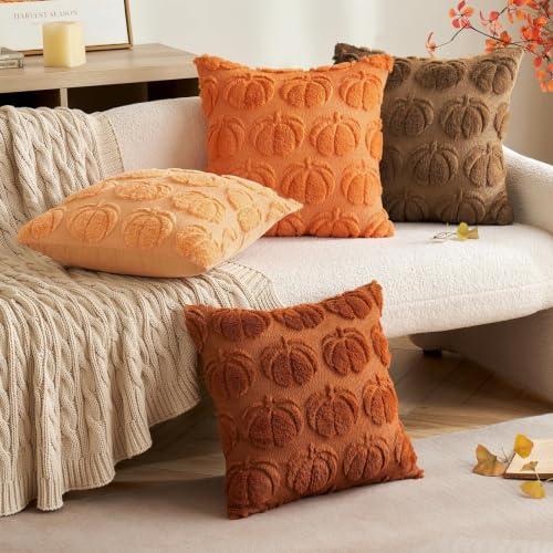 Fall Pumpkin Pillow Covers 18x18 Inch Set of 2 Brown Autumn Decor