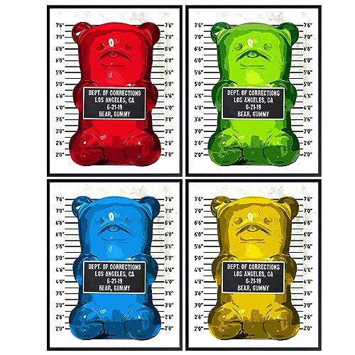 Pop Art Gummy Bear Mugshot Wall Art Print - 11x14 Unframed Poster for Modern Decor - Trendy Home & Office Wall Decoration - Pink & Black Variation