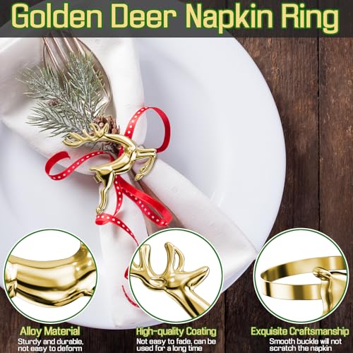 Gold Reindeer Napkin Rings Set of 12 - Christmas Table Decoration - Variation of 12 / Gold Deer