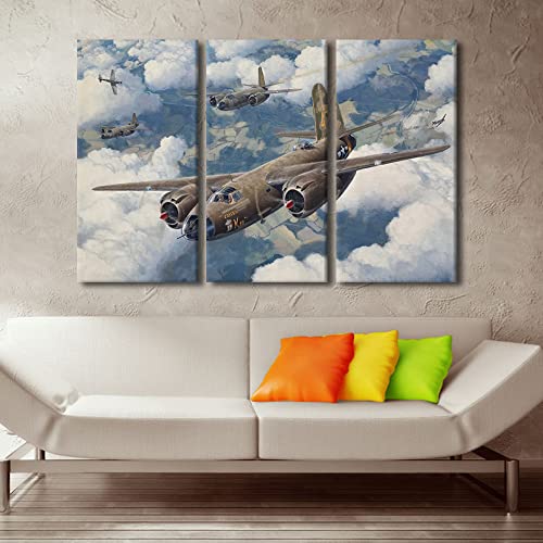 3 Panel Aircraft Wall Art - Military Fighter Poster for Living Room & Office - 42x28 in Variation of Artwork-17