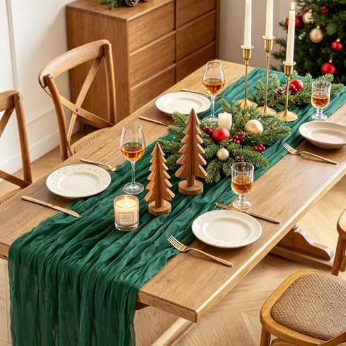 Emerald Green Christmas Table Runner 10ft Cheesecloth Rustic Holiday Decor - 3Pcs