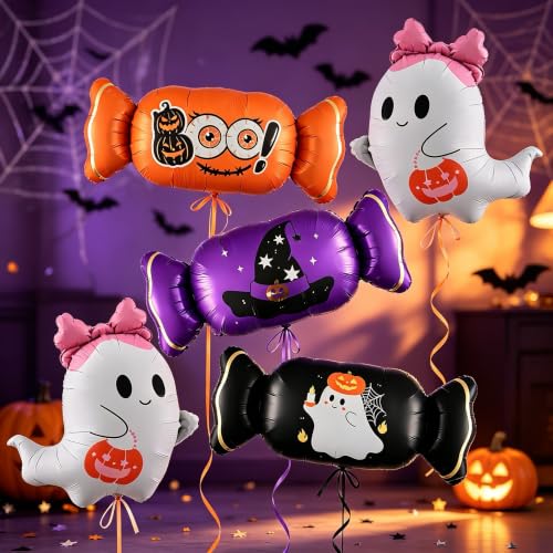 Halloween Foil Balloon Set - Ghost & Candy Shape Party Decorations 5 Pack