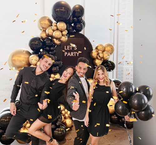 Black Balloon Kit - 100pcs 12 Inch Latex Balloons with Ribbon for Party Decorations