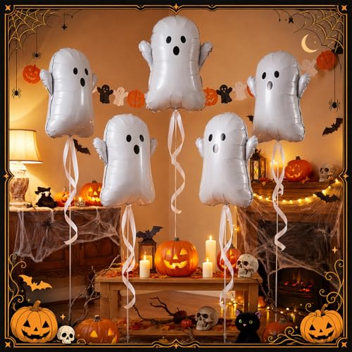 Halloween Ghost Foil Balloons Set of 5 - 22.4 Inch Spooky Party Decorations - Variation: Ghost