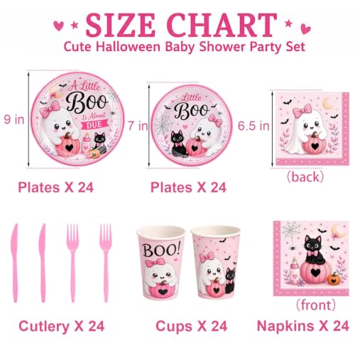 Halloween Baby Shower Decorations Set with Plates Cups Napkins and Utensils - Pink & Spooky Theme