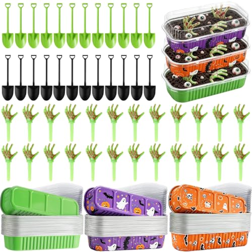 Halloween Mini Cake Pans with Lids & Spooky Zombie Hands Toppers - 24 Pack