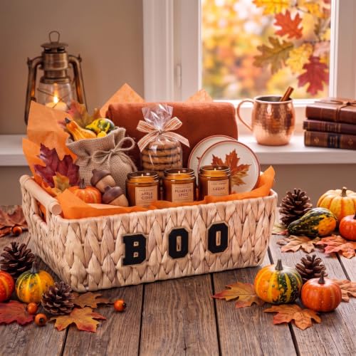 Halloween Boo Basket Water Hyacinth Woven Trick-or-Treat Trapezoid