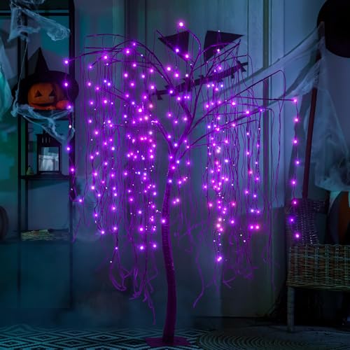 Halloween Willow Tree with Spiders - 7 Feet Purple LED Indoor Outdoor Decor